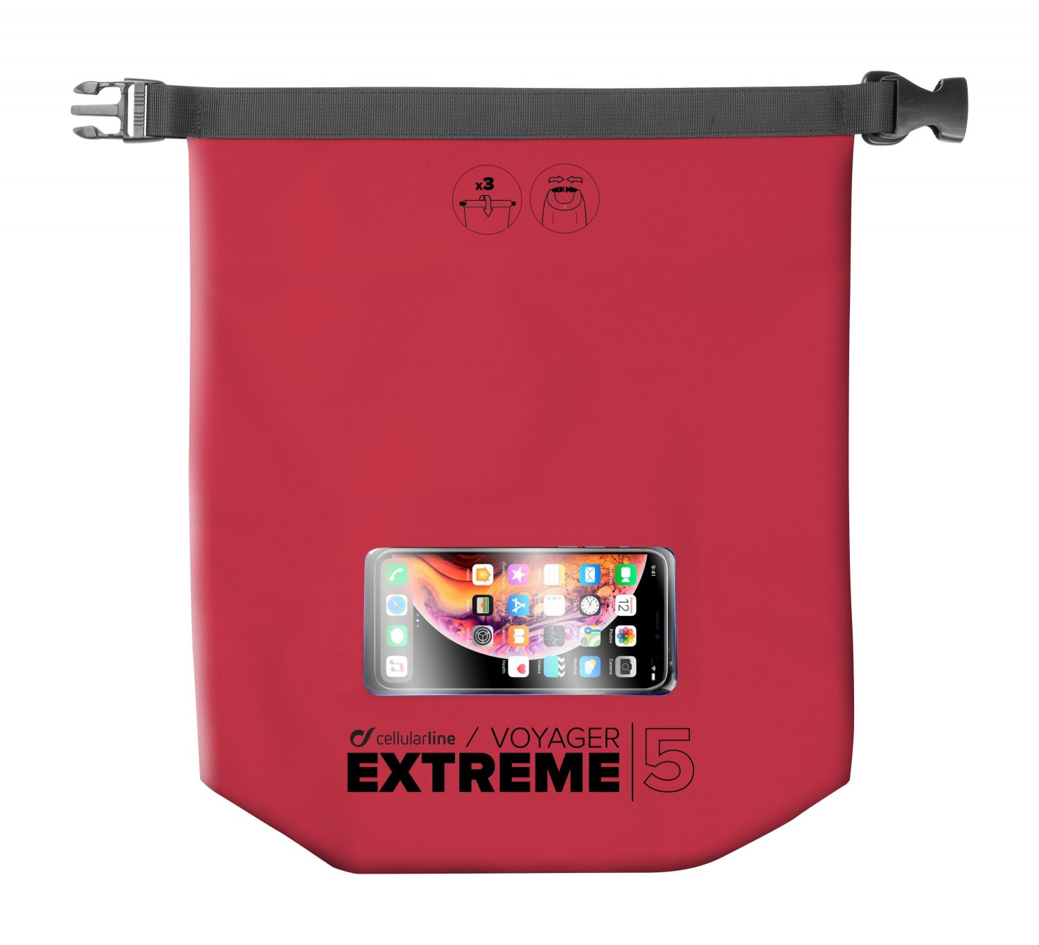 Vodotěsný vak s kapsou na mobilní telefon Cellularline Voyager Extreme, červená