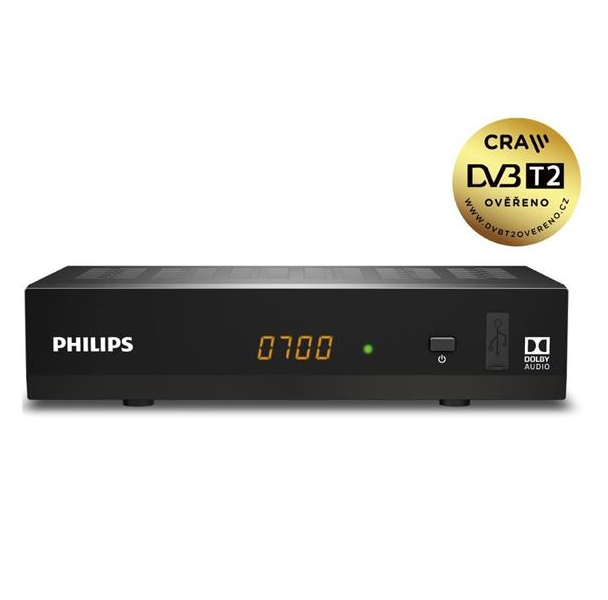 DVB-T/T2 přijímač Philips DTR3502BFTA / Full HD/ H.265/ HEVC/ CRA/ PVR/ EPG/ USB/ HDMI/ LAN/ SCART černá