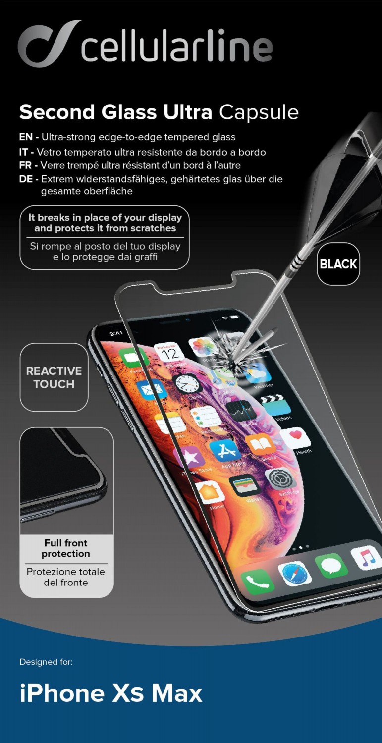 Ochranné tvrdené sklo pre CellularLine Capsule pre Apple iPhone XS Max / 11 Pre Max, čierne