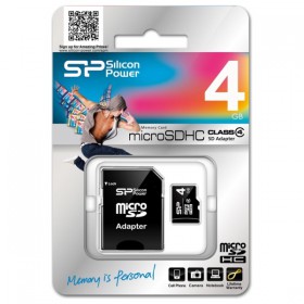 Silicon Power Pamäťová karta microSDHC Class 4, 4GB + adaptér SD