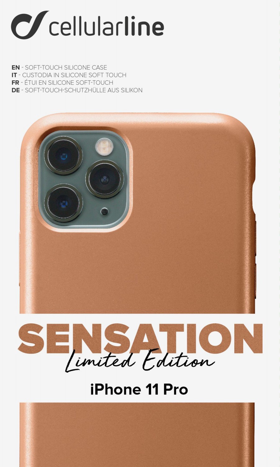 Ochranný silikonový kryt Cellularline Sensation Metallic pro Apple iPhone 11 Pro, zlatý