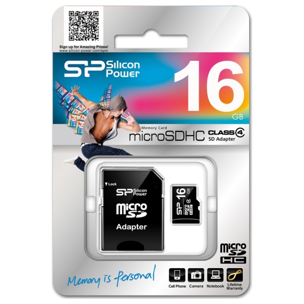 Silicon Power Paměťová karta microSDHC Class 4, 16GB + adaptér SD