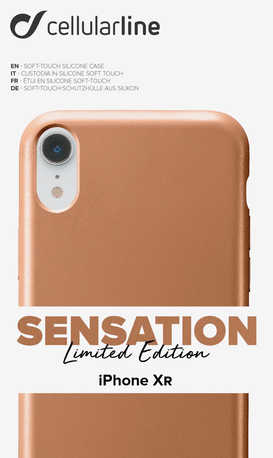 Ochranný silikonový kryt Cellularline Sensation Metallic pro Apple iPhone XR, zlatý