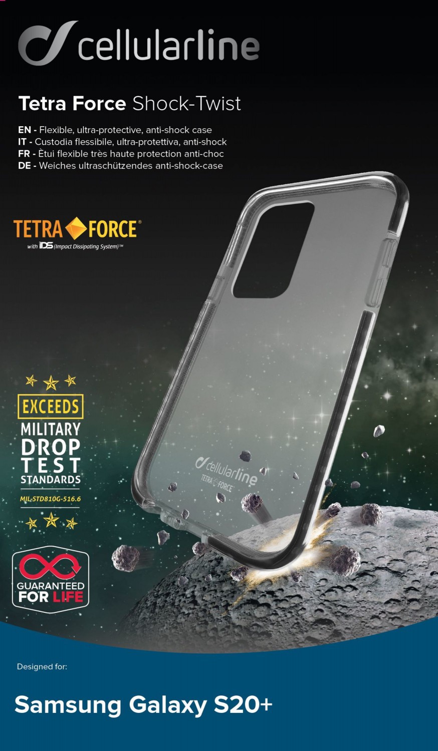 Puzdro CellularLine Tetra Force Shock-Twist pre Samsung Galaxy S20 +, transparentné