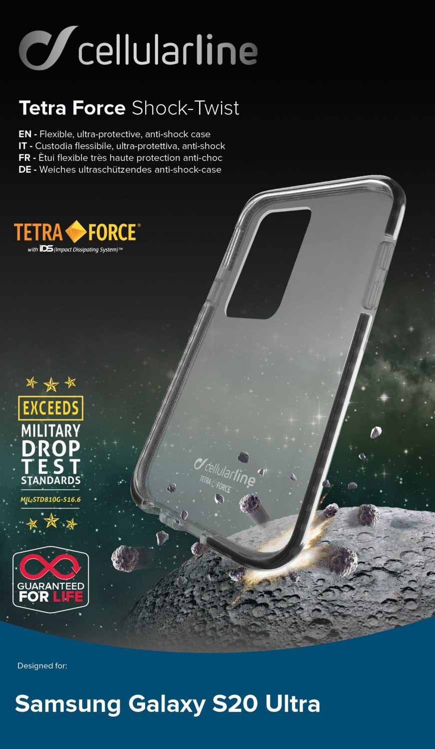 Puzdro CellularLine Tetra Force Shock-Twist pre Samsung Galaxy S20 Ultra, transparentná
