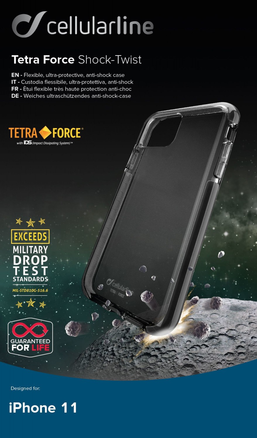 Puzdro CellularLine Tetra Force Shock-Twist pre Apple iPhone 11, čierna