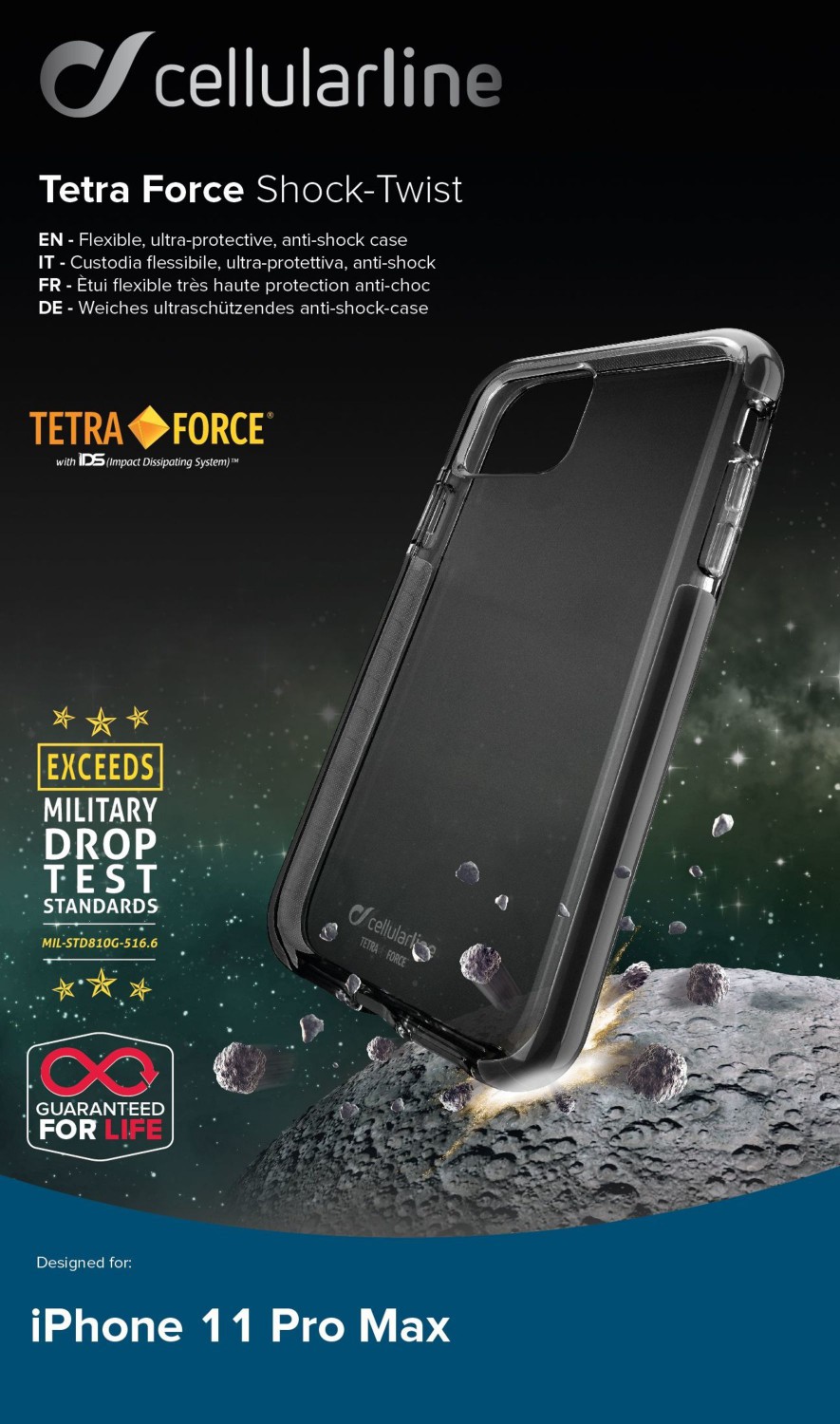 Puzdro CellularLine Tetra Force Shock-Twist pre Apple iPhone 11 Pro Max, čierna