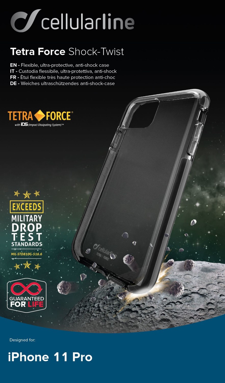 Puzdro CellularLine Tetra Force Shock-Twist pre Apple iPhone 11 Pro, čierna