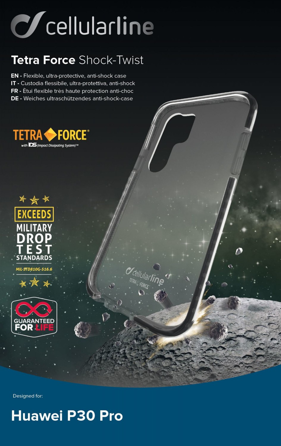 Puzdro CellularLine Tetra Force Shock-Twist pre Huawei P30 Pro, transparentná