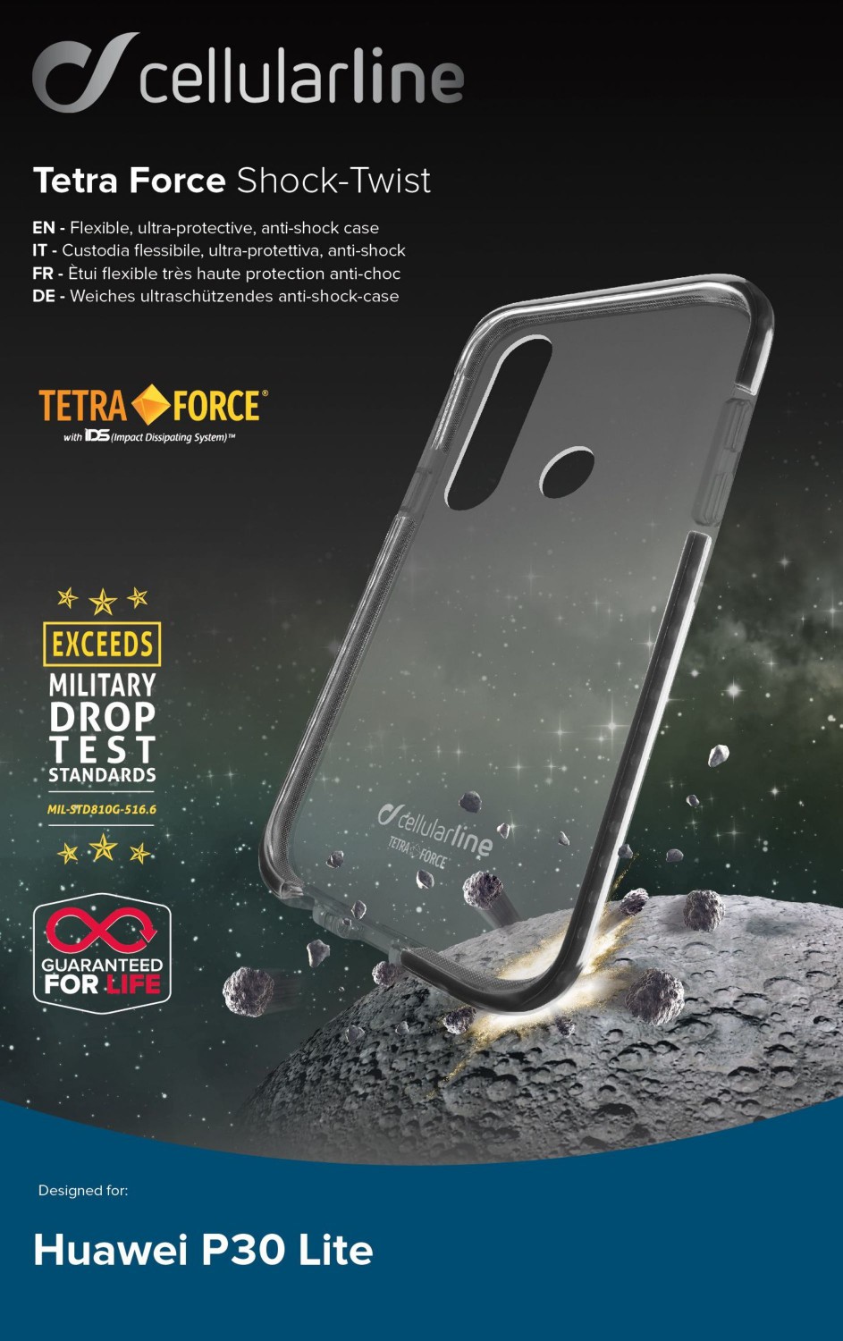 Puzdro CellularLine Tetra Force Shock-Twist pre Huawei P30 Lite, transparentná