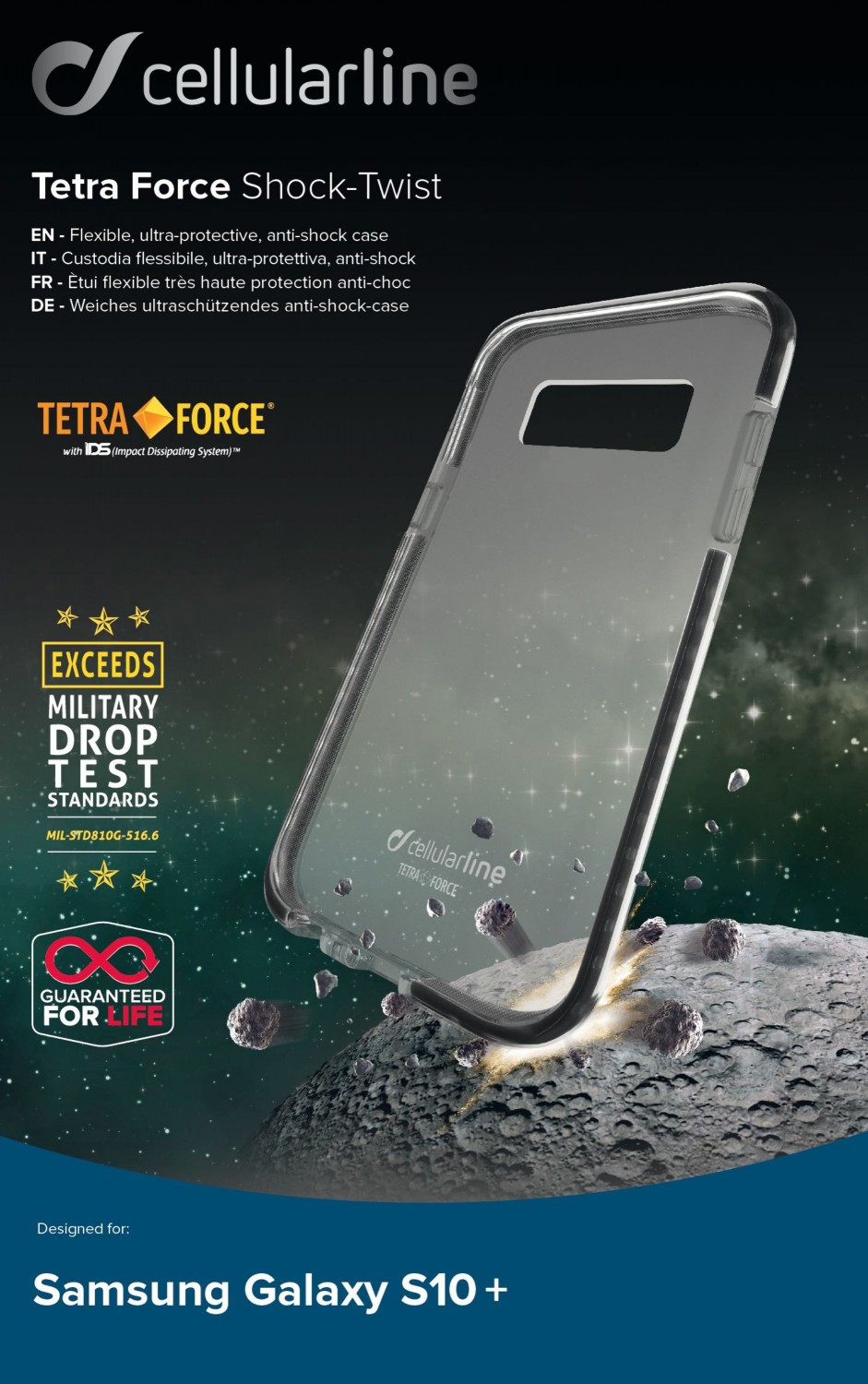 Puzdro CellularLine Tetra Force Shock-Twist pre Samsung Galaxy S10 +, transparentné