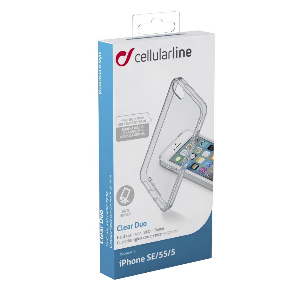 Zadný kryt s ochranným rámčekom CellularLine Clear Duo pre Apple iPhone 5 / 5S / SE, číra