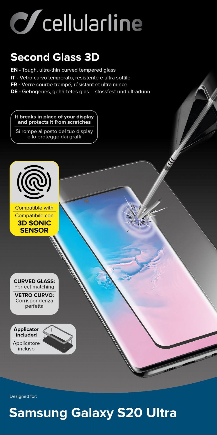Ochranné tvrdené sklo pre CellularLine Glass pre Samsung Galaxy S20 Ultra, čierna