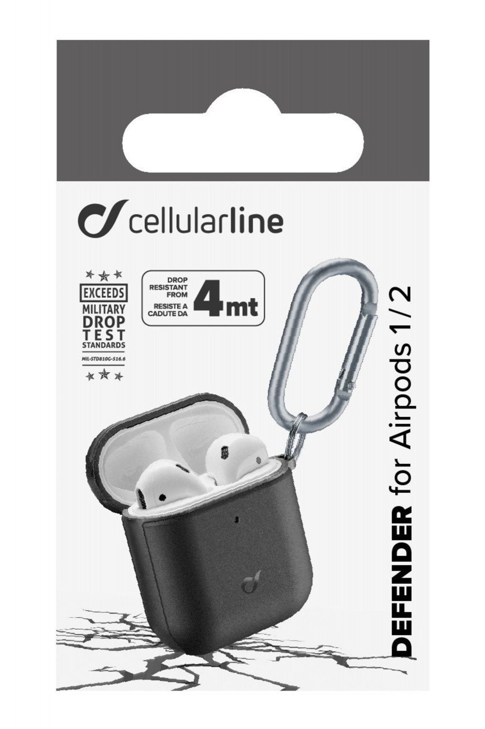 Ochranný kryt Cellularline Defender pro Apple AirPods 1&2, černý