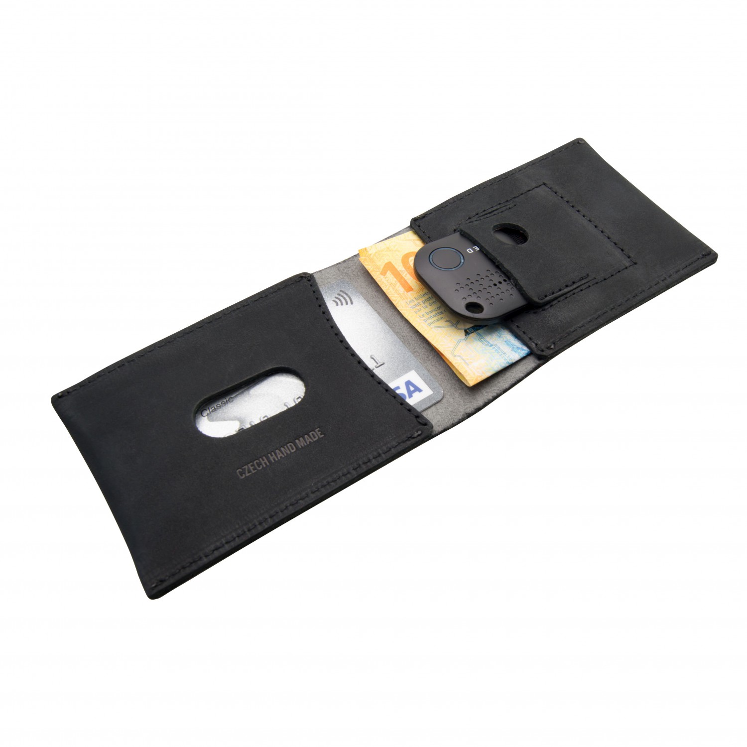 Kožená peněženka FIXED Smile Wallet se smart trackerem a motion senzorem, černá