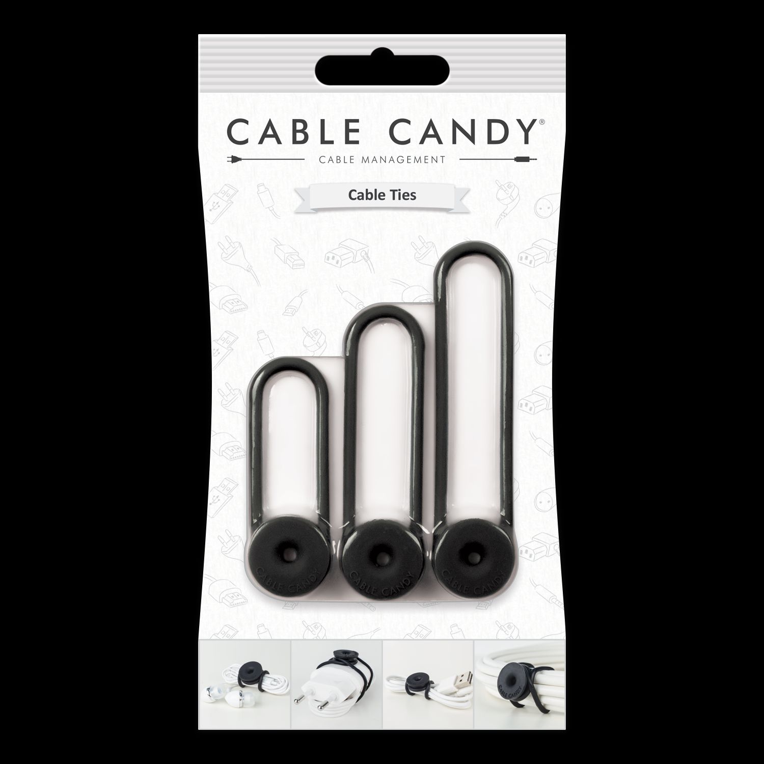 Kabelový organizér Cable Candy Tie, 3ks, černý