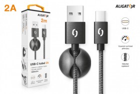 Dátový kábel ALIGATOR PREMIUM 2A, USB-C 2m, čierna