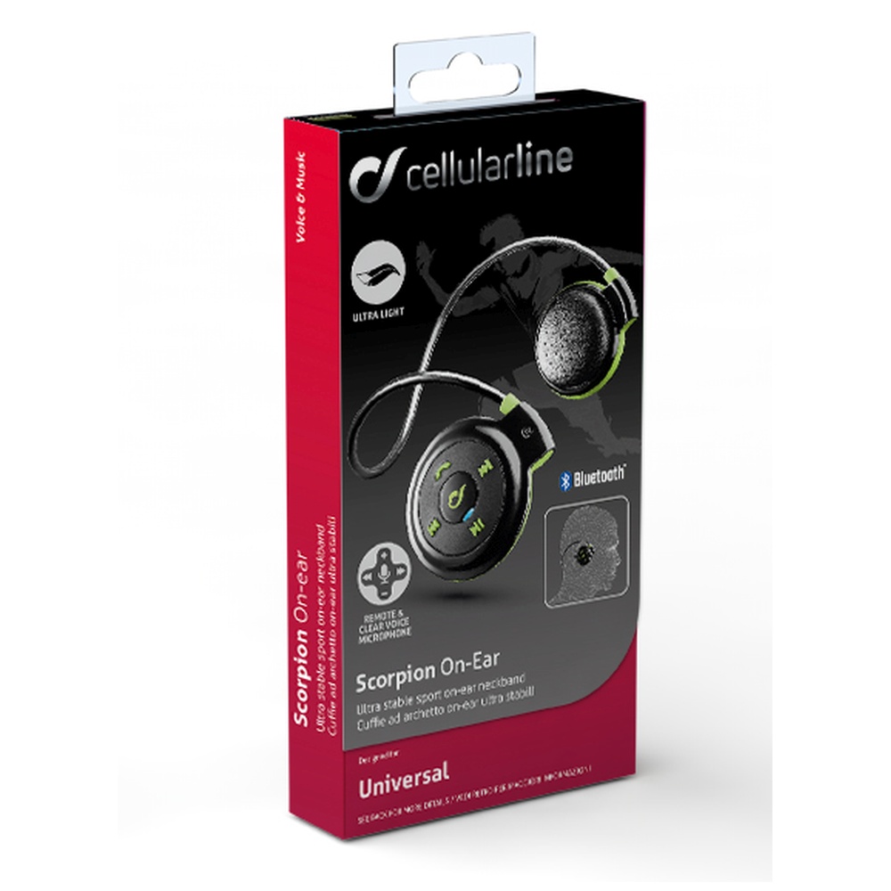 Sportovní sluchátka CellularLine SCORPION, BT, černo-zelená