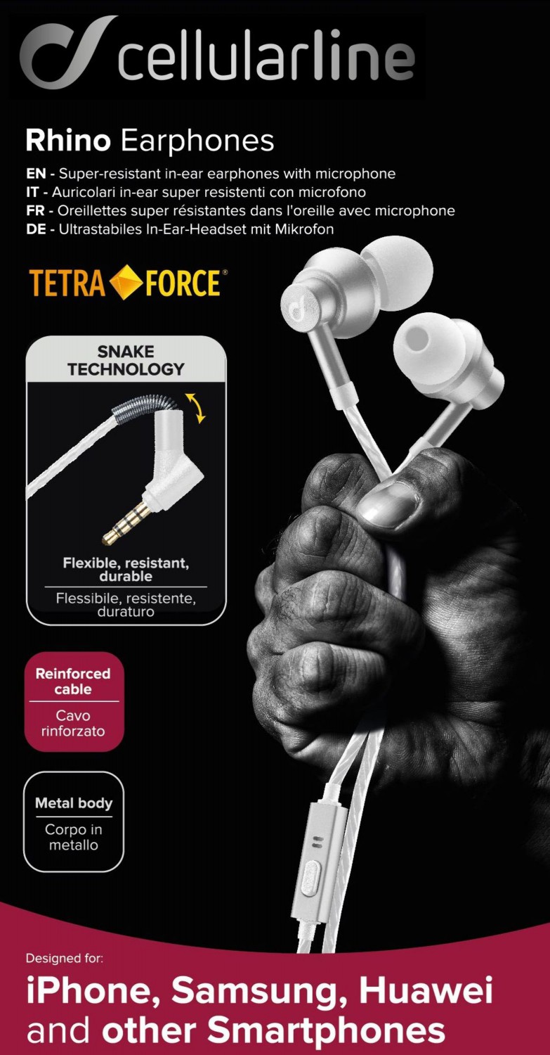 Extra odolná sluchátka Tetra Force Rhino, 3.5mm jack, stříbrná