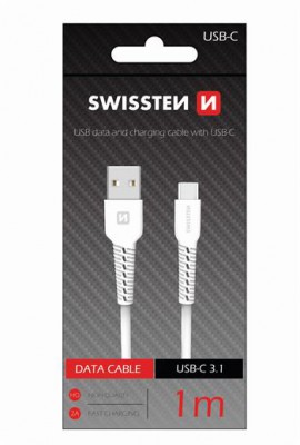 Dátový kábel Swissten USB / USB-C, 1m, biela
