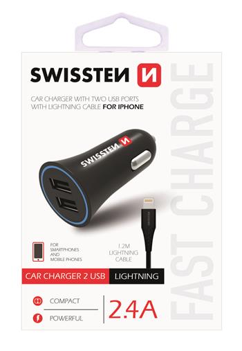 Swissten CL Adaptér 2,4A Power 2x USB + Kabel Lightning 