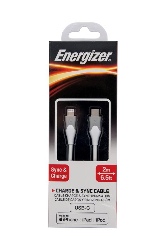 Datový kabel Energizer USB-C na Lightining MFI 2m 60W silikonový, bílá