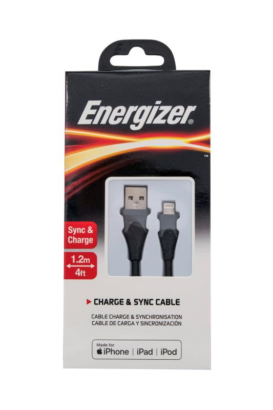 Datový kabel Energizer Lightining MFI 1,2m 2,4A silikonový, černá