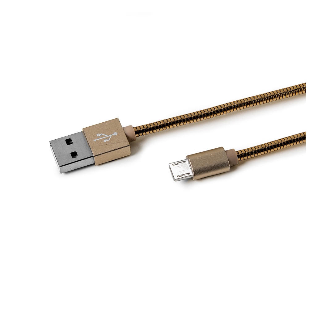 Dátový USB kábel CELLY s microUSB konektorom, kovový obal, 1 m, zlatý
