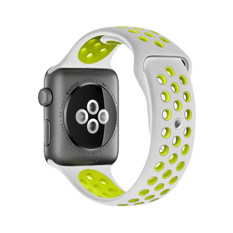 Silikonový řemínek COTEetCI Sports Dot Band pro Apple Watch 38/40mm, šedá-žlutozelená