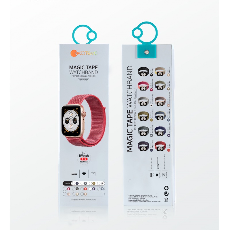 Nylonový řemínek COTEetCI Magic Tape Strap pro Apple Watch 38/40mm, ibiškově červená