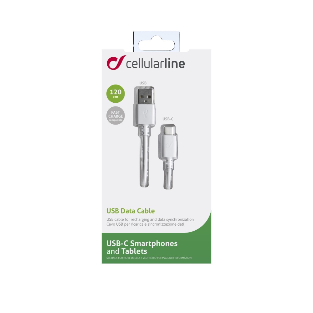USB datový kabel Cellularline s USB-C konektorem (PD), 60W max, 1,2m bílý