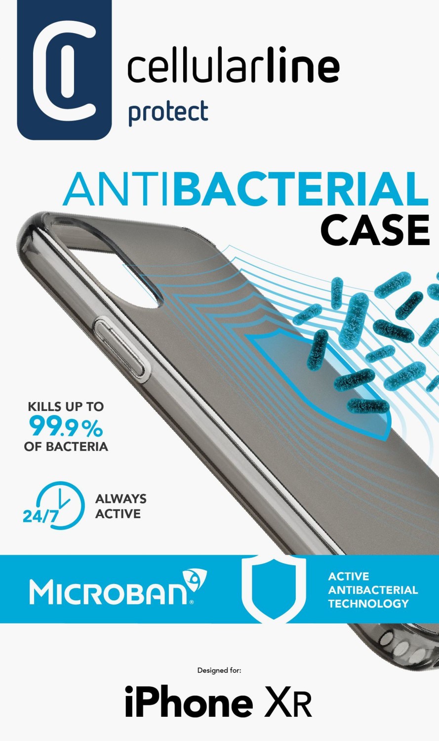 Antimikrobiální kryt, pouzdro, obal Cellularline Antimicrob pro Apple iPhone XR černý