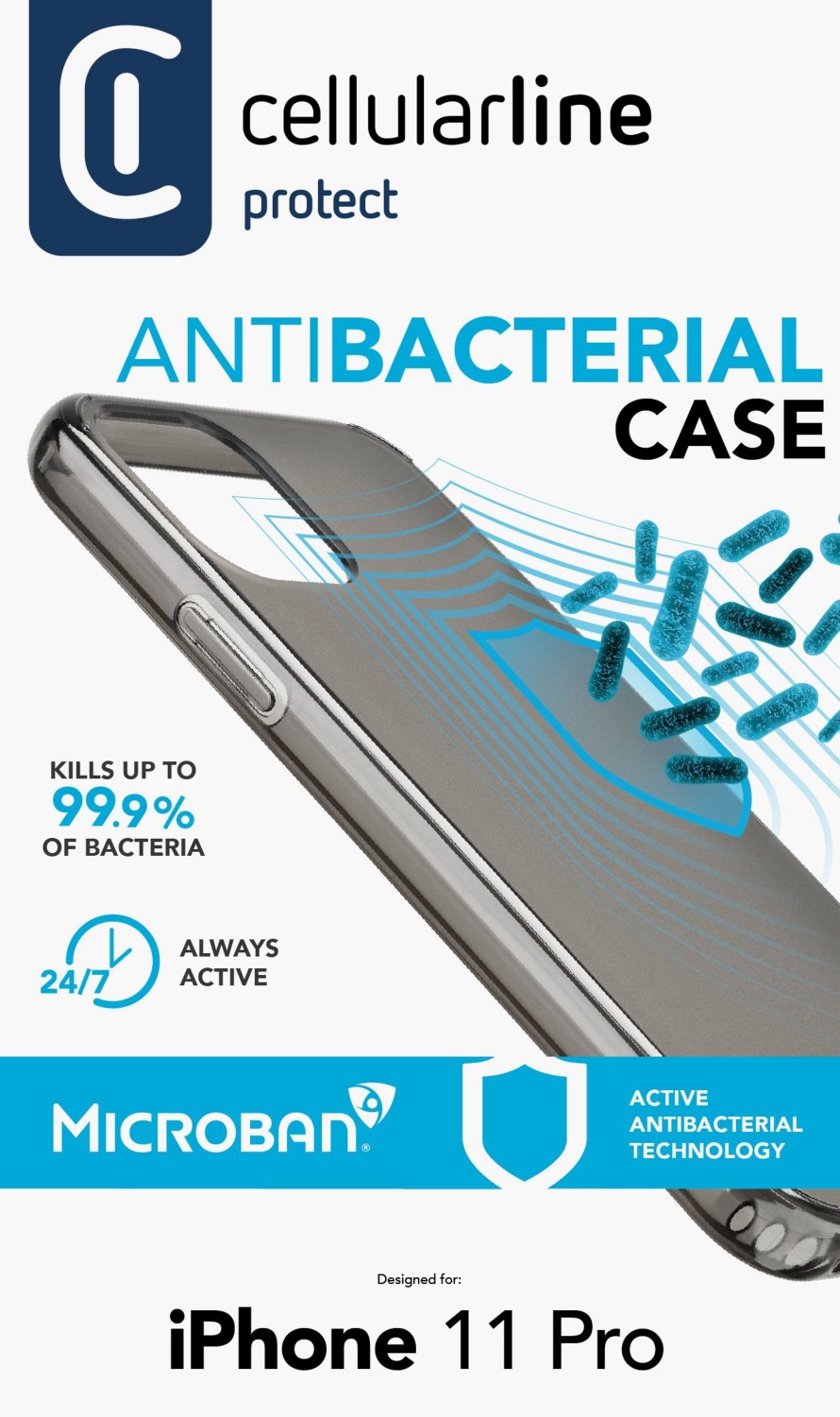 Antimikrobiální kryt, pouzdro, obal Cellularline Antimicrob pro Apple iPhone 11 Pro černý