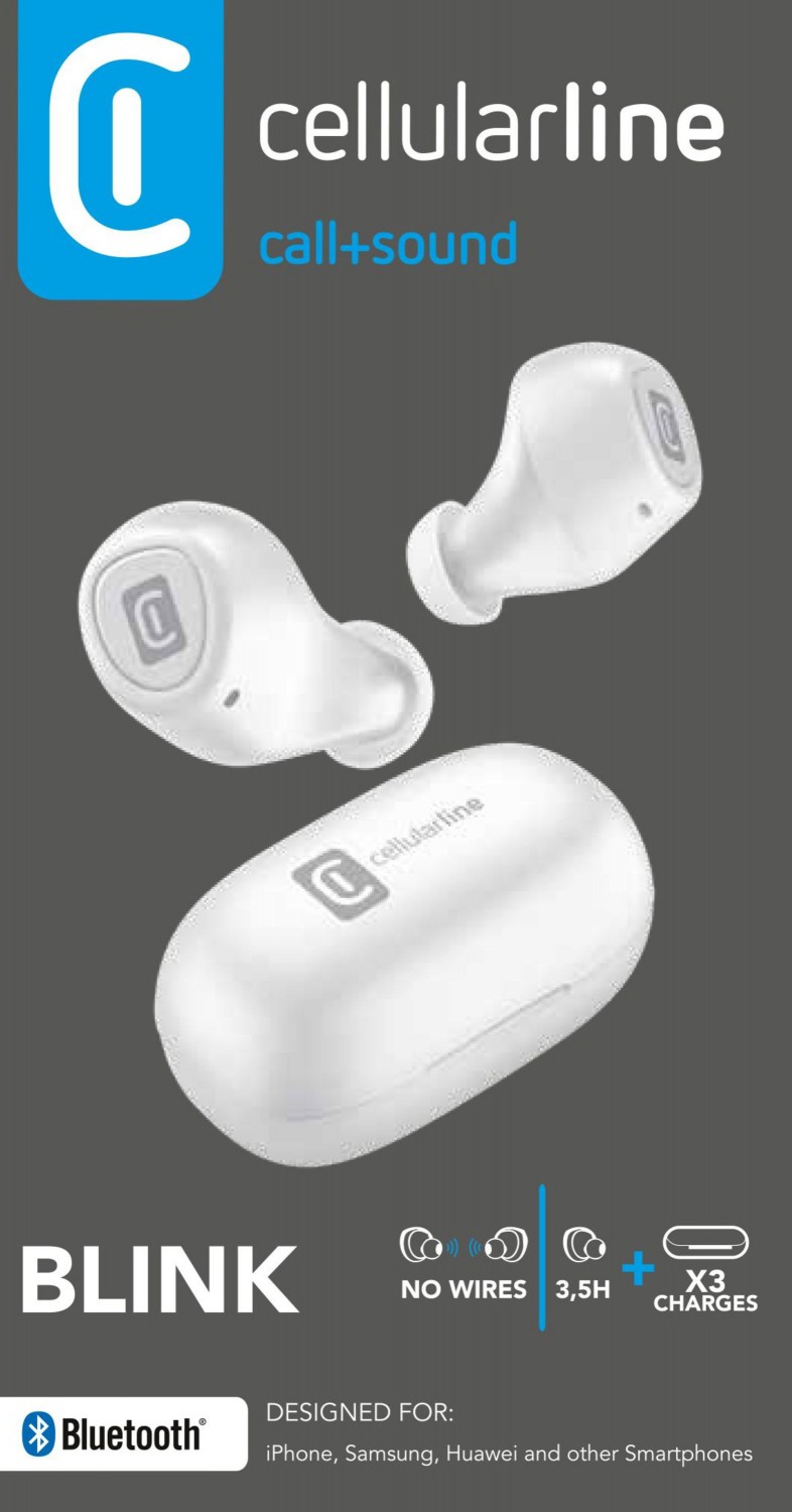 True Wireless sluchátka Cellularline Blink s dobíjecím pouzdrem, bílá