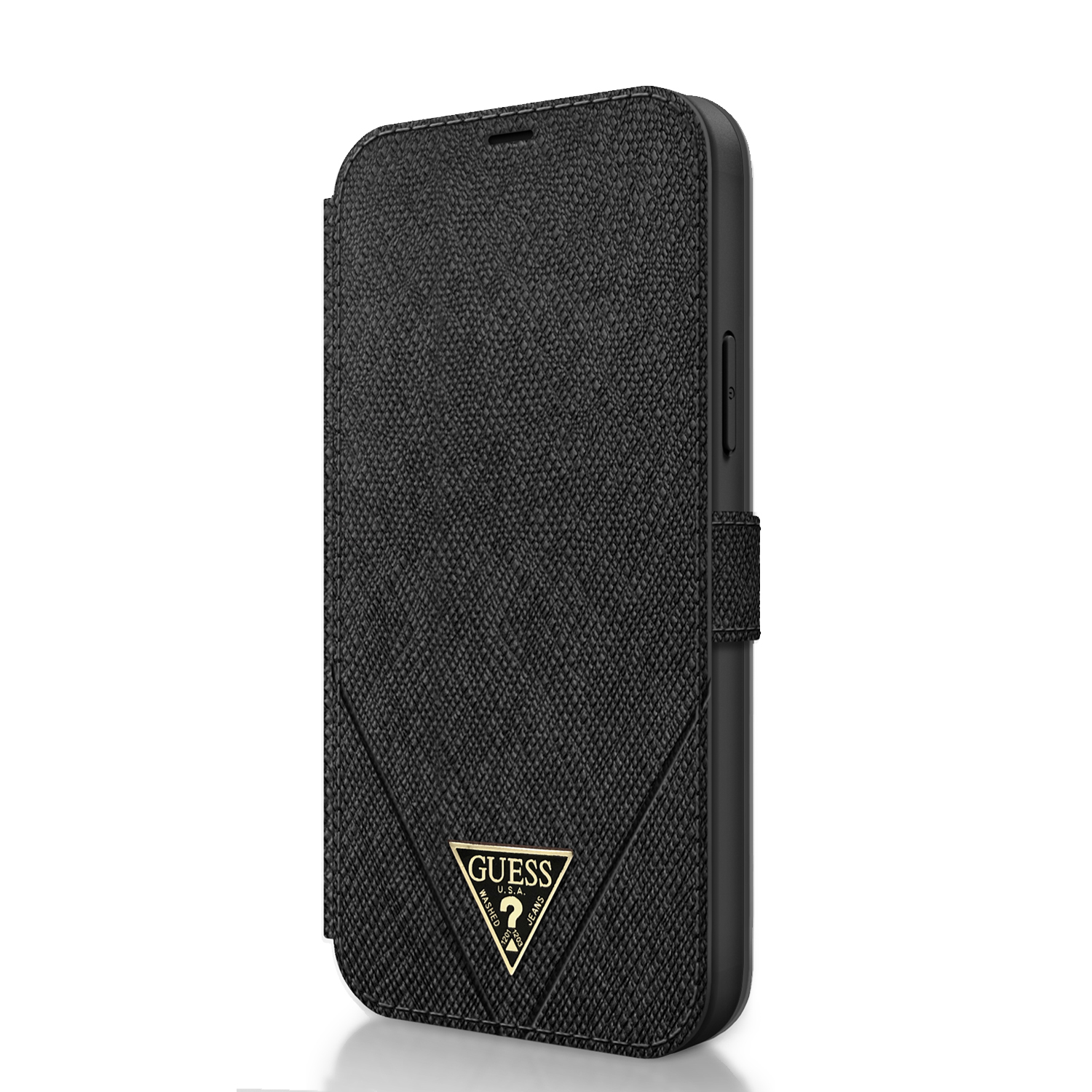 Guess Saffiano V Stitch pouzdro flip GUFLBKP12LVSATMLBK Apple iPhone 12 Pro Max black