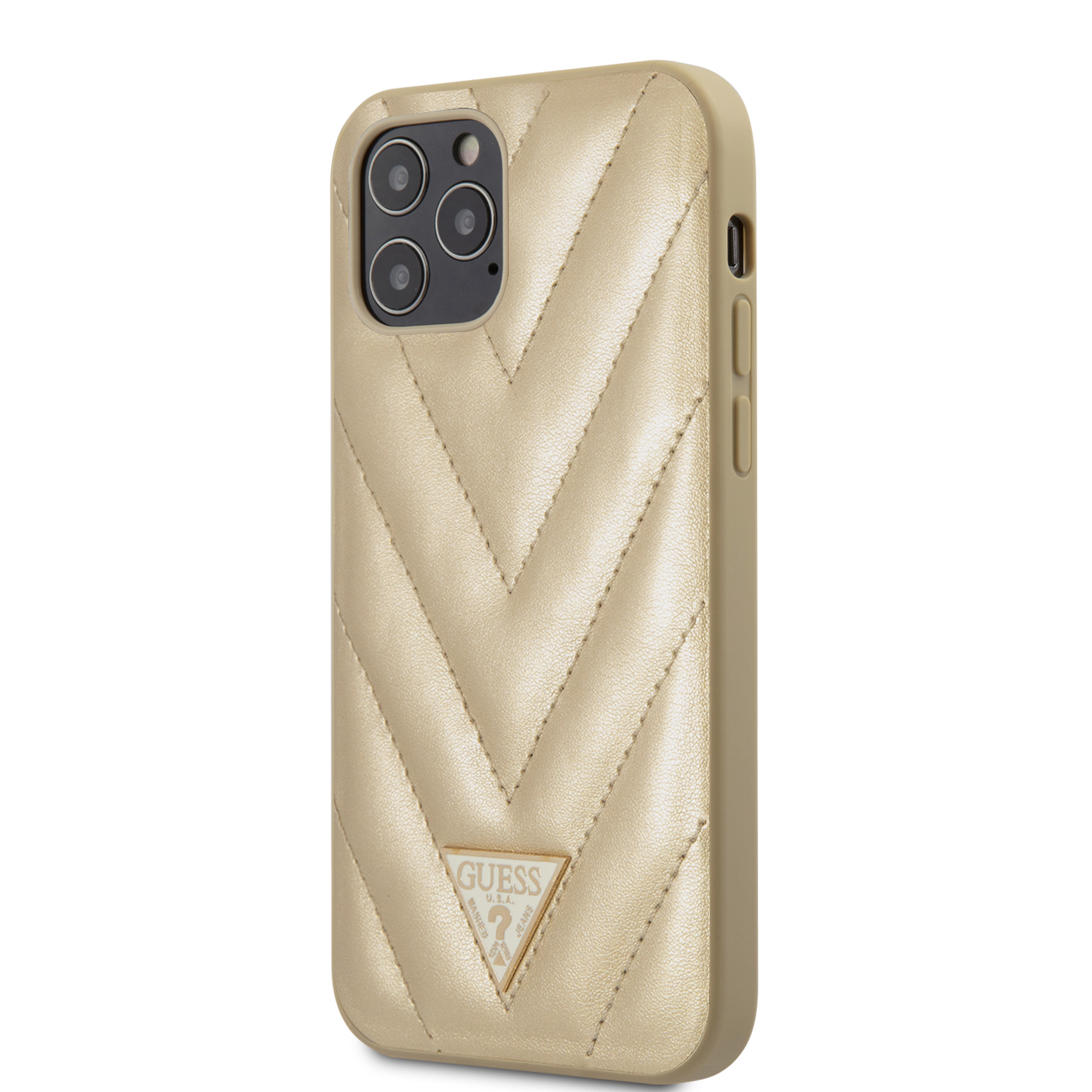 Guess V Quilted zadní kryt GUHCP12LPUVQTMLBE Apple iPhone 12 Pro Max gold