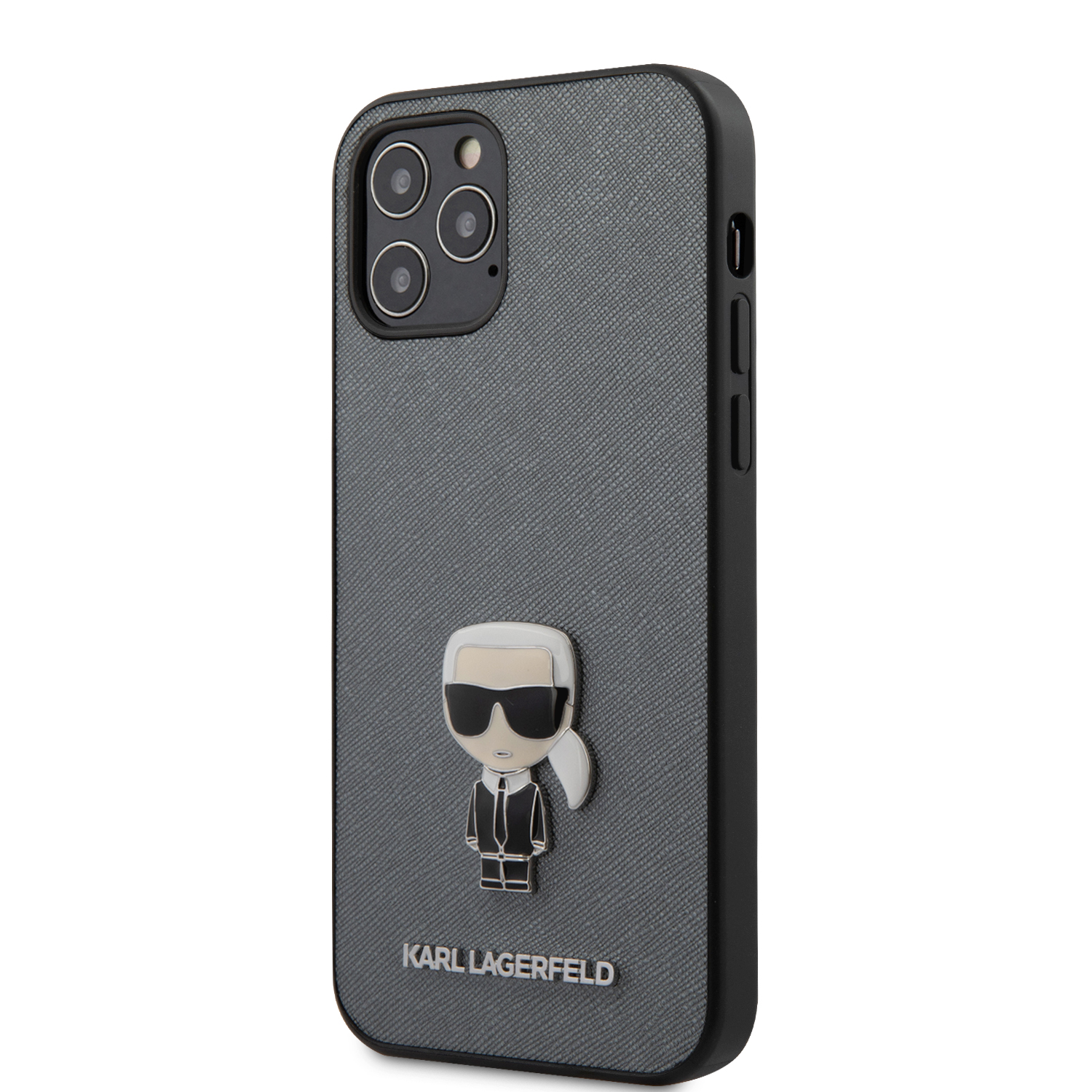 Karl Lagerfeld Saffiano Iconic kryt KLHCP12MIKMSSL Apple iPhone 12/12 Pro silver
