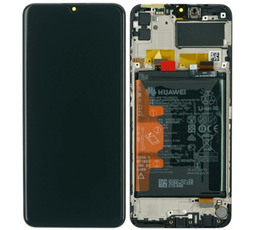LCD + dotyk + predný kryt + batérie pre Huawei Y6p / Honor 9A, black (Service Pack)