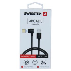 Dátový kábel SWISSTEN ARCADE magnetic USB / microUSB 1,2m black