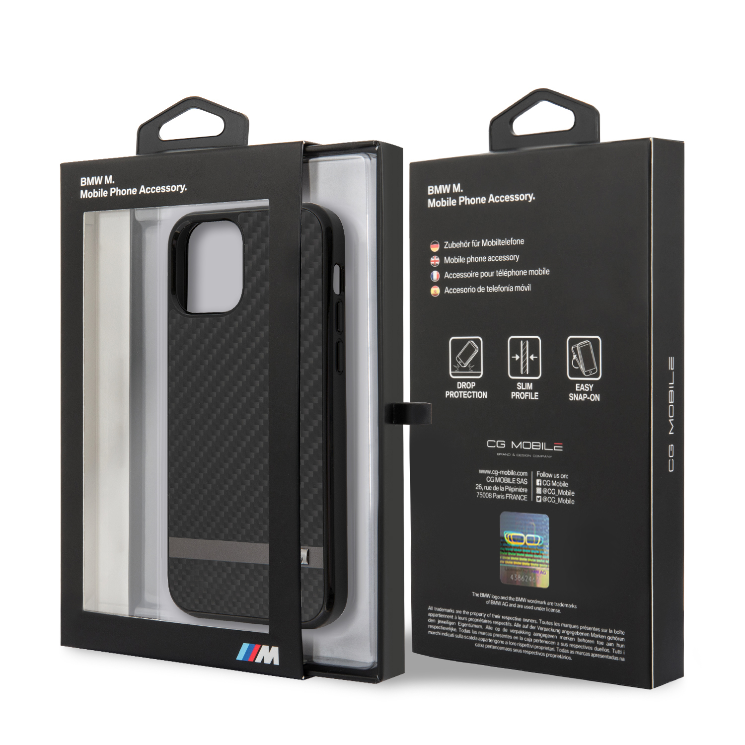 BMW Carbon & Alu zadní kryt BMHCP12MASCFBK Apple iPhone 12/12 Pro black