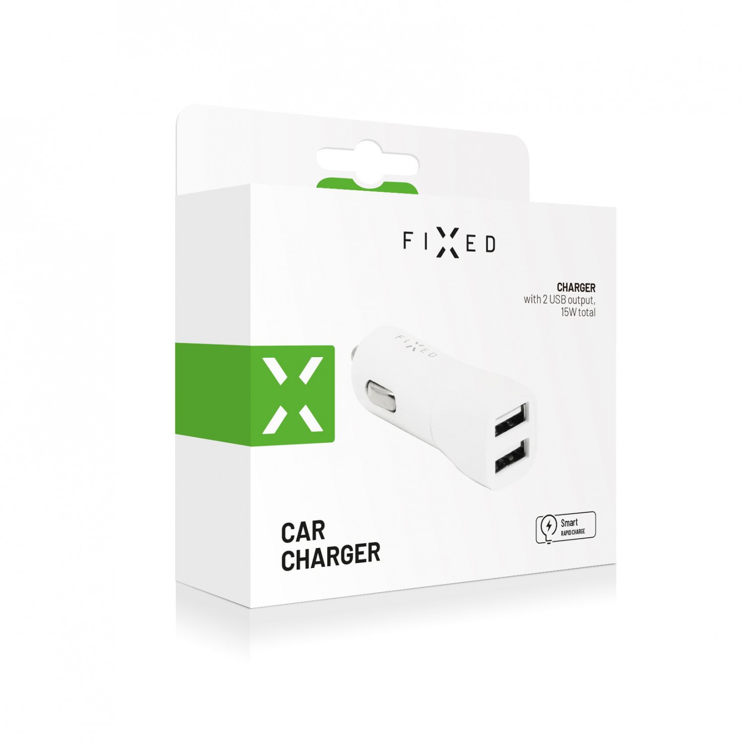 Autonabíječka FIXED s 2xUSB, 15W Smart Rapid Charge white