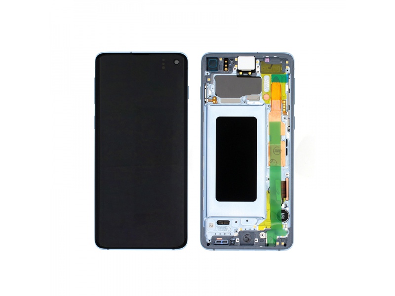 LCD + dotyk + rámček pre Samsung Galaxy S10, prism blue (Service Pack)