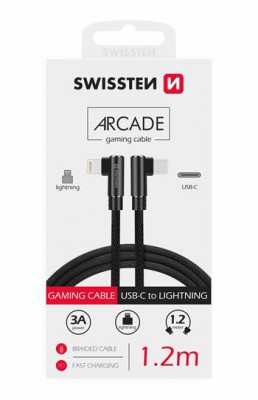 Textilné dátový kábel Swissten Arcade USB-C / Lightning 1,2m, čierna