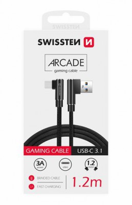 Textilné dátový kábel Swissten Arcade USB / USB-C, 1,2m, čierna