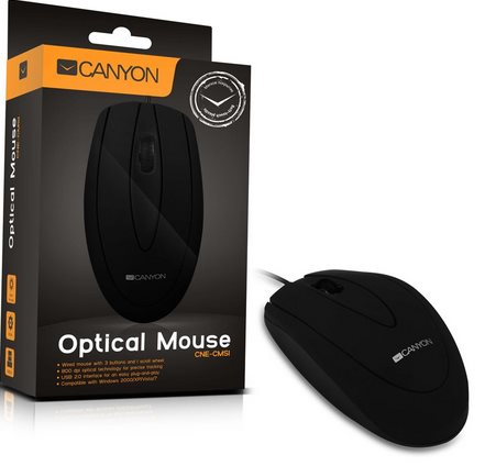 CANYON CMS1 drôtová USB myš s 3 tlačidlami, 800 dpi, čierna