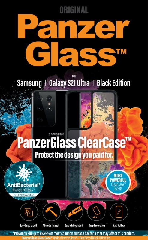 Antibakteriálne ochranný kryt PanzerGlass ClearCase pre Samsung Galaxy S21 Ultra, čierna