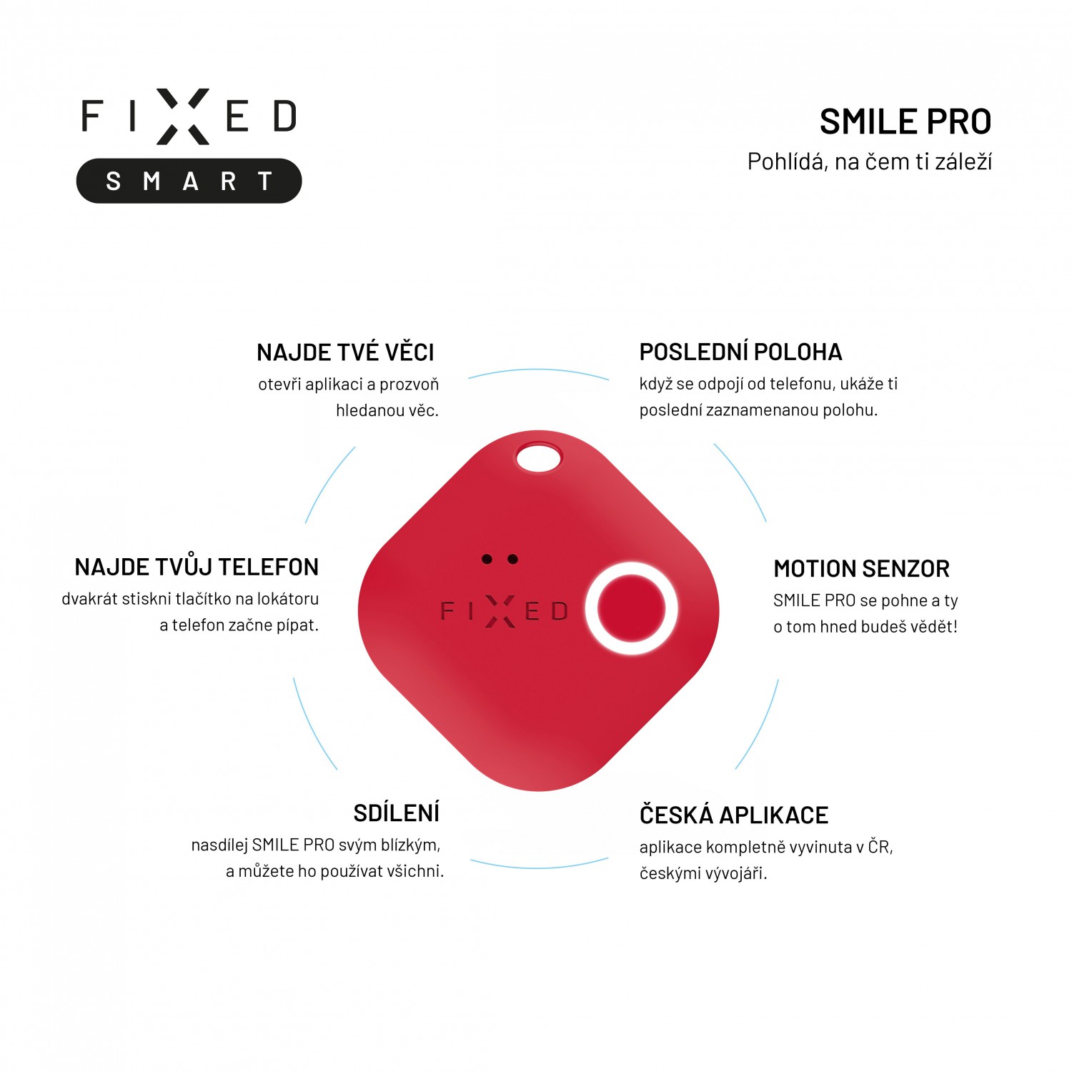 Smart tracker FIXED Smile PRO, červený