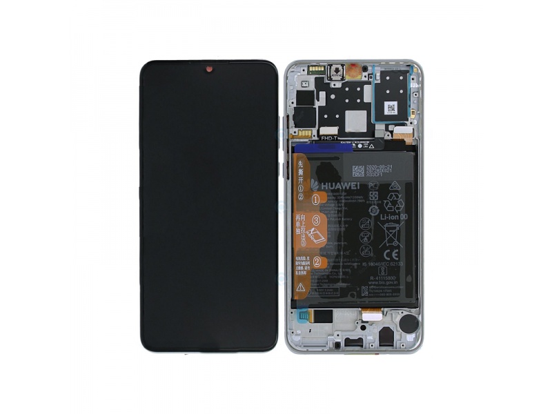 LCD + dotyk + rámček + batéria pre Huawei P30 Lite New Edition 2020, pearl white (Service Pack)