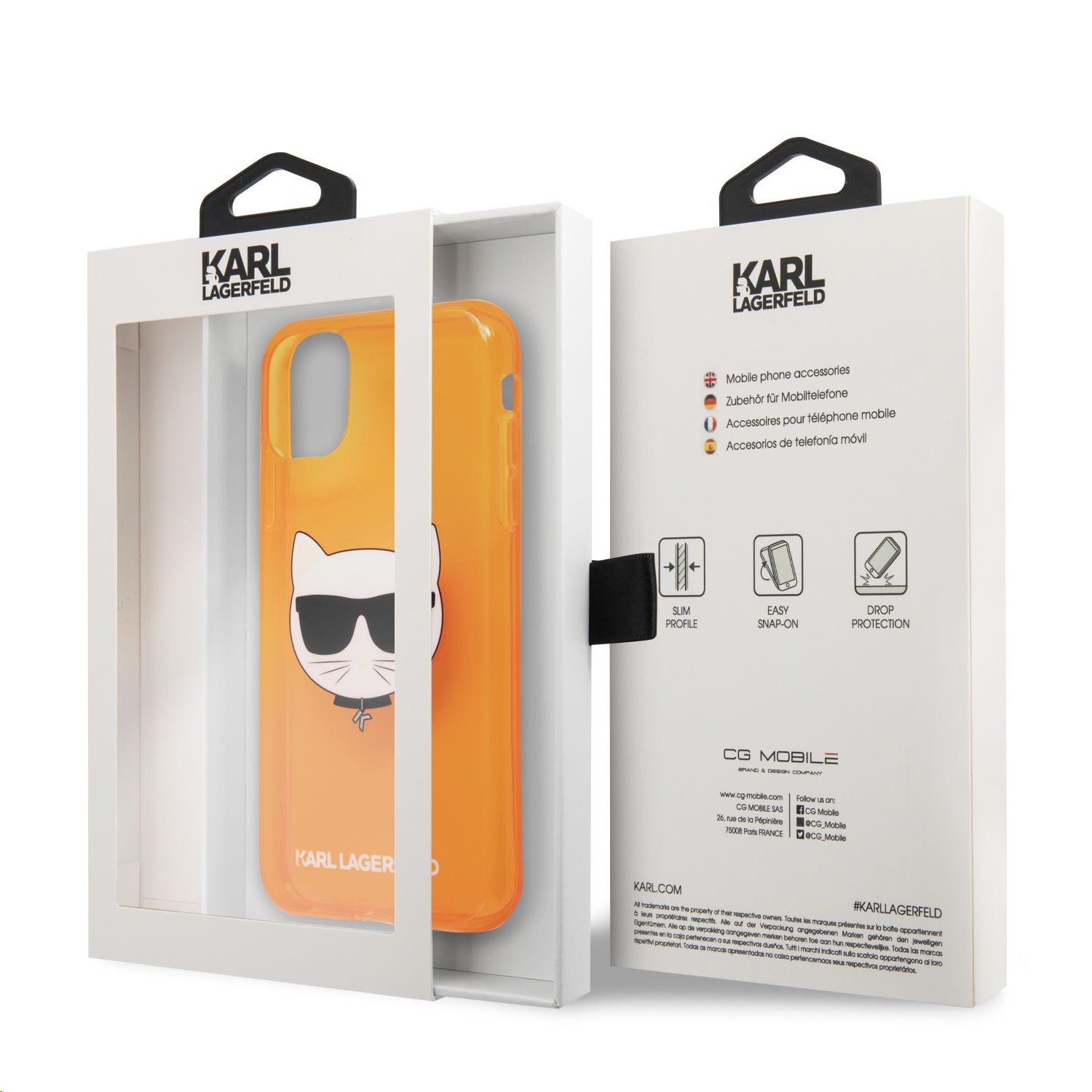 Silikonové pouzdro Karl Lagerfeld Choupette Head KLHCN61CHTRO pro Apple iPhone 11, oranžová