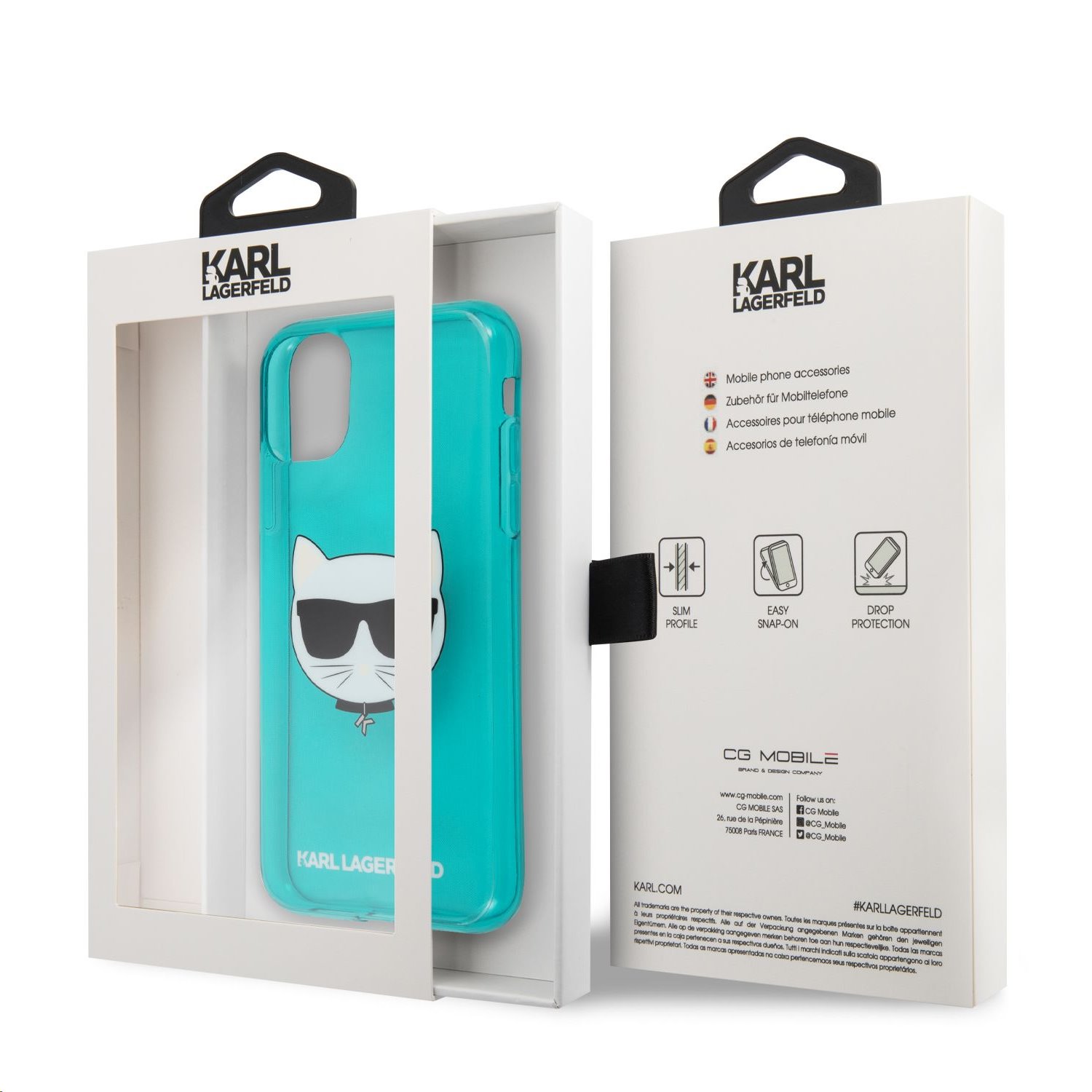 Silikonové pouzdro Karl Lagerfeld Choupette Head KLHCN61CHTRB pro Apple iPhone 11, modrá